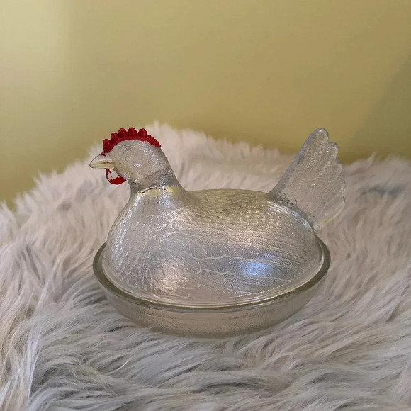 Other - Vintage Indiana Glass Hen On Nest Clear Glass With Red Cone
